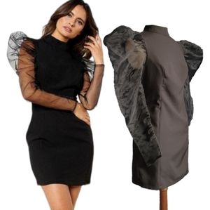 Rare London Black Organza Sleeve Bodycon Little Black Dress